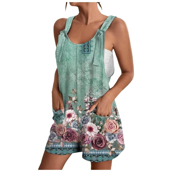 Drses Women's Summer Casual Sleeveless Rompers Loose Spaghetti Strap Denim Shorts Overalls Jumpsuit with Pockets