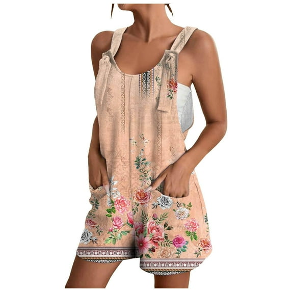 Drses Women's Summer Casual Sleeveless Rompers Loose Spaghetti Strap Denim Shorts Overalls Jumpsuit with Pockets