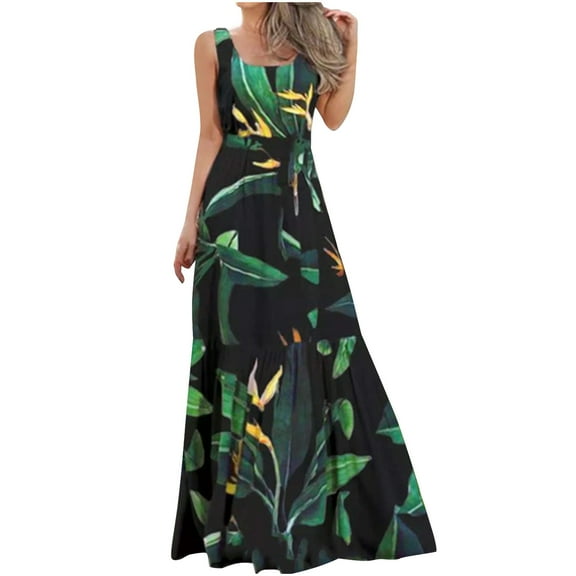 Drses Women's Summer Dress Sleeveless Print Loose Maxi Dress Casual Long Dress