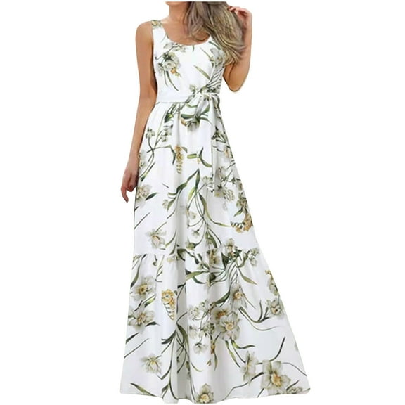 Drses Women's Summer Dress Sleeveless Print Loose Maxi Dress Casual Long Dress