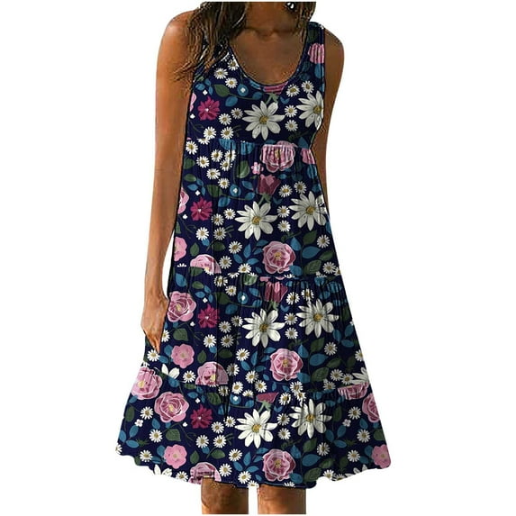 Drses Women's Summer Dresses Sleeveless Beach Dresses Loose Plain Printing Plus Size Swing Sundress