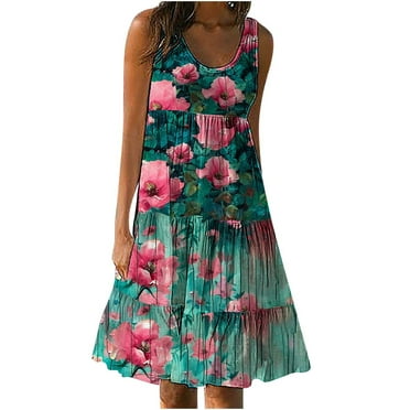 Drses Women's Summer Dresses Sleeveless Beach Dresses Loose Plain Printing Plus Size Swing Sundress