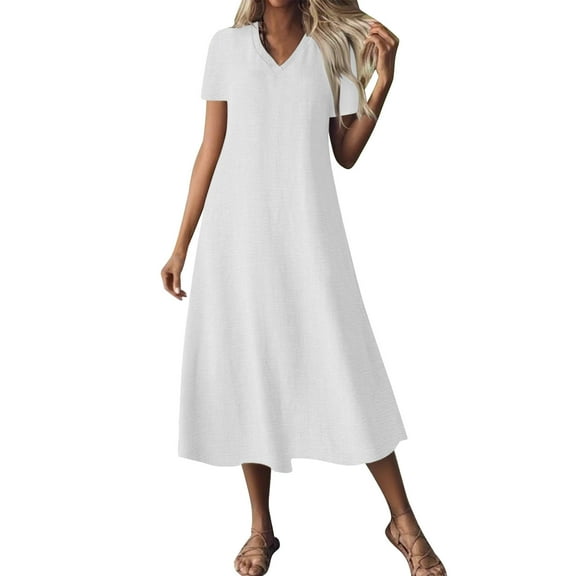 Drses Women's Summer Loose Maxi Dress - Short Sleeve V-Neck for Beach/Casual