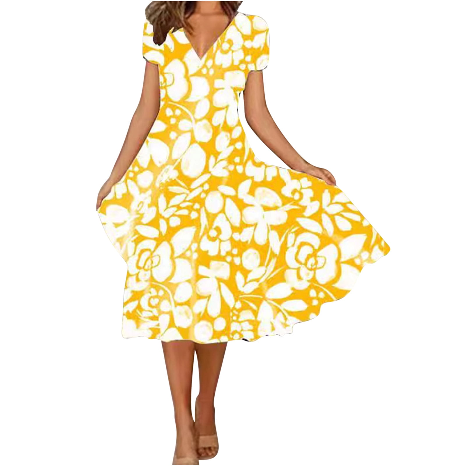 Drses Women's Summer Short Sleeve Casual Dresses V-Neck Floral Party ...