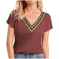 thumbnail image 1 of Drses Women's Summer Short Sleeve T Shirts Boho Casual Trendy Tops Lace V Neck Ruffle Blouses Business Tops, 1 of 3