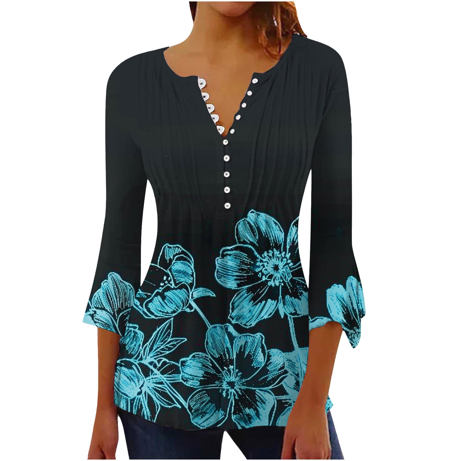 Anna-Kaci Women's Long Sleeve Button-Down Tunic Shirt with Waist Tie and Floral Print