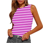 Drses Women's Tank Tops Summer Knit Striped Tank Tops Trendy Crewneck Sleeveless Shirts