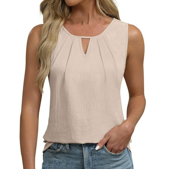 Drses Women's Tank Tops Women's Solid Round Neck Sleeveless Tank With Hollowed Out Sleeveless Top Blouses Womens Summer Tops