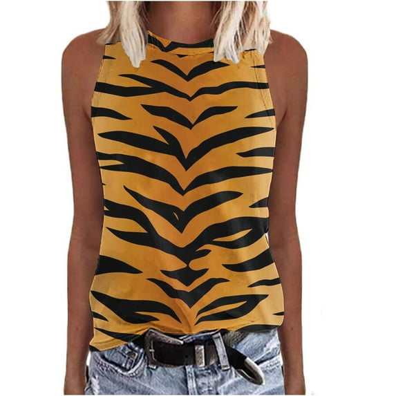 Drses Women's Tank Tops Women's Spring And Summer Casual Fashion Leopard Print Round Neck Sleeveless Tank Top Womens Summer Tops