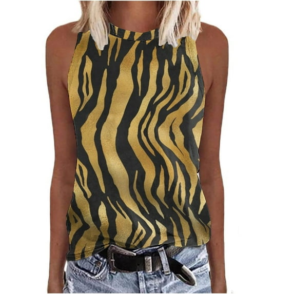 Drses Women's Tank Tops Women's Spring And Summer Casual Fashion Leopard Print Round Neck Sleeveless Tank Top Womens Summer Tops