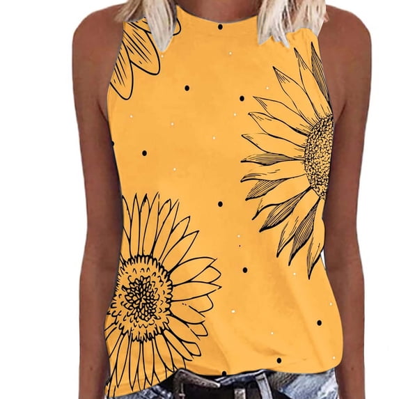 Drses Women's Tank Tops Women's Spring And Summer Casual Fashion Print Round Neck Sleeveless Tank Top Womens Summer Tops