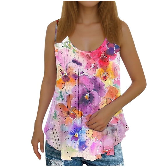 Drses Women's Tank Tops Women's Summer Casual Fashion Printed Loose Round Neck Sleeveless Tops Womens Summer Tops