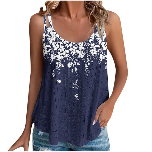 Drses Women's Tank Tops Women's Summer Loose Casual Fashion Print Crew Neck Tank Top Womens Summer Tops