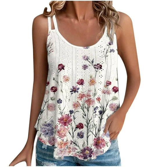 Drses Women's Tank Tops Women's Summer Loose Casual Fashion Print Crew Neck Tank Top Womens Summer Tops