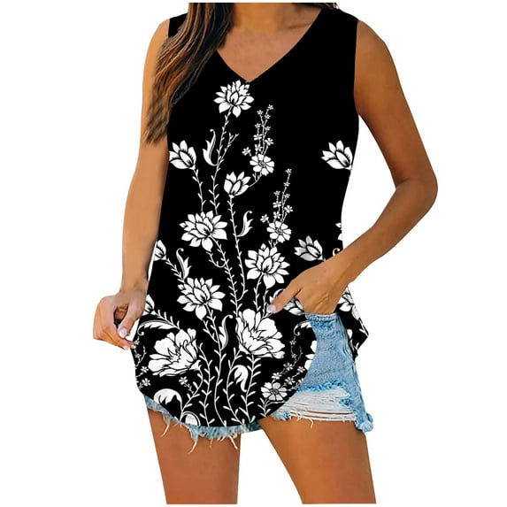 Drses Women's Tank Tops Womens Summer Fashion V-Neck Casual Printing Loose Blouse Womens Summer Tops