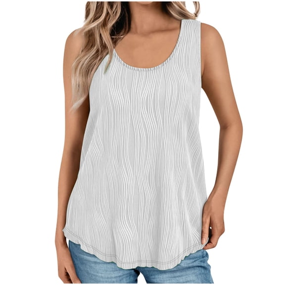Drses Women's Tank Tops Womens Summer Round Neck Tank Tops Casual Textured Basic Tops Sleeveless Shirts Womens Summer Tops