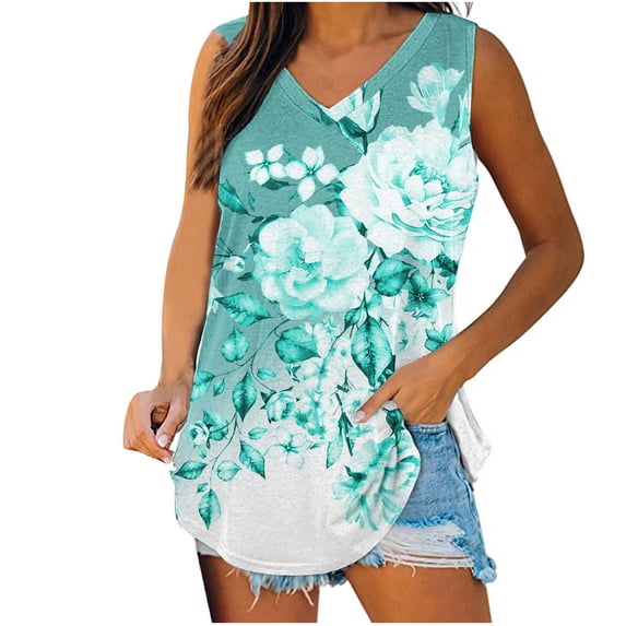 Drses Women's Tank Tops Womens Tank Tops V-Neck Basic Casual Flowy Summer Sleeveless T-Shirt Womens Summer Tops