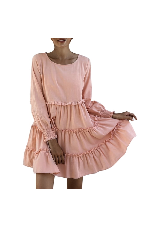 ‌‌ ‌‌‌‌‌‌‌‌‌‌‌‌‌‌‌‌‌‌‌‌‌‌‌‌‌‌‌‌‌‌‌‌‌‌‌‌‌‌‌‌‌‌‌‌‌‌‌‌‌‌‌‌‌‌‌‌‌‌‌‌‌‌‌‌‌‌‌Women's Tiered Ruffle Babydoll Dress - Long Sleeve Round Neck A-Line Swing Mini Dress for Summer‌