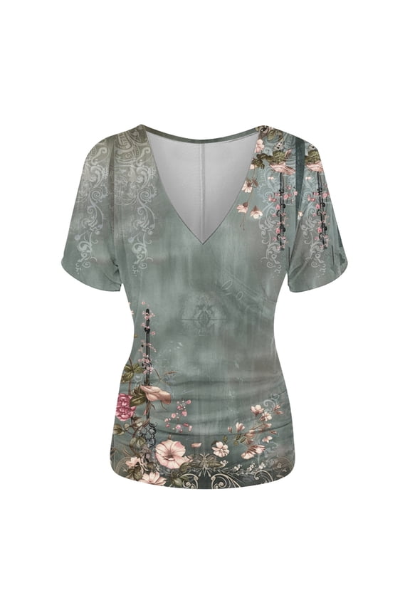 Women's Top Deep V Neck Slim Fitted T-Shirt Front Surplice Wrap Short/Long Sleeve Tees