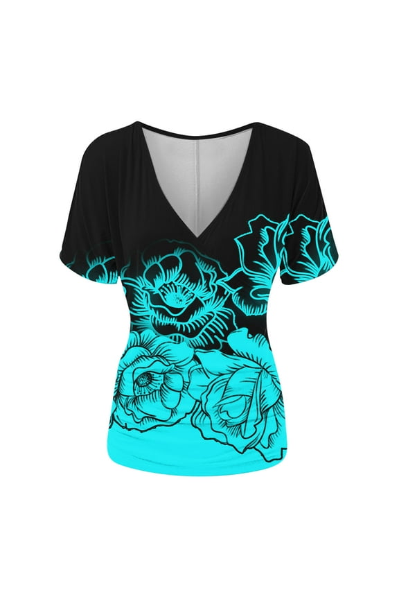 Women's Top Deep V Neck Slim Fitted T-Shirt Front Surplice Wrap Short/Long Sleeve Tees