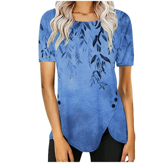 Drses Women's Tops and Blouses Summer Casual Crewneck Short Sleeve Tunics Plus Size Loose Fitting Floral Shirts Trendy