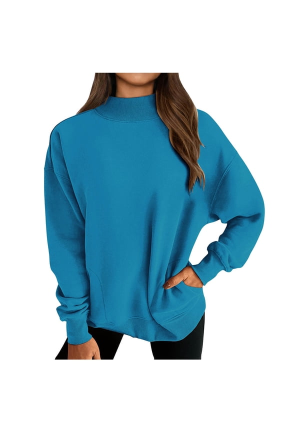 Women's Turtleneck Basic Fit Mock Sweatshirt Long Sleeves Lightweight Tunic Loose Pullover Ribbed Knit Tops