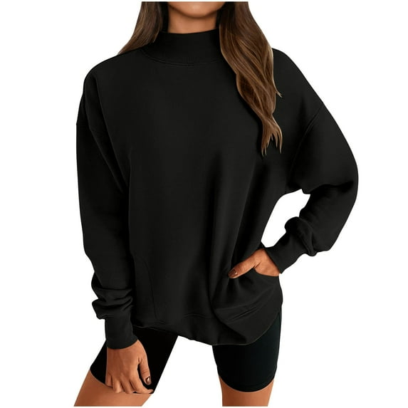 Drses Women's Turtleneck Basic Fit Mock Sweatshirt Long Sleeves Lightweight Tunic Loose Pullover Ribbed Knit Tops