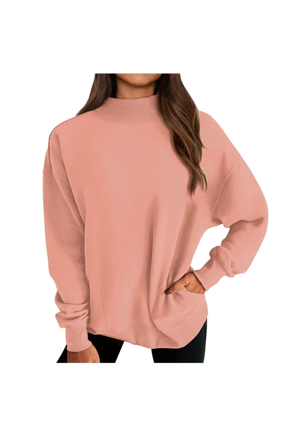 Women's Turtleneck Basic Fit Mock Sweatshirt Long Sleeves Lightweight Tunic Loose Pullover Ribbed Knit Tops