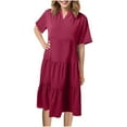 thumbnail image 1 of Drses‌‌ ‌‌‌‌‌‌‌‌‌‌‌‌‌‌Women's V Neck Short Sleeve Summer Dress with Pockets - Flowy Ruffle Tiered A-Line Sundress for Casual Beach, 1 of 6