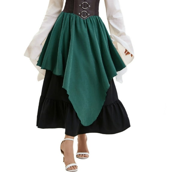 Drses Women's Victorian Medieval Maxi Skirt - Renaissance Pirate Peasant Costume with Elastic High Waist for Halloween Cosplay