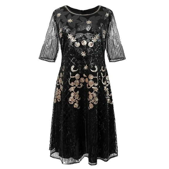 Drses‌‌ ‌‌‌‌‌‌‌‌‌‌‌‌‌‌‌‌‌‌‌‌‌‌‌‌‌‌‌‌‌‌‌‌Women's Vintage Art Deco Sequin Dress - Gatsby Flapper Ball Gown Short Sleeve Round-Neck for Evening Party