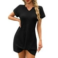 thumbnail image 1 of Drses‌‌ ‌‌‌‌‌‌‌‌‌‌‌‌‌‌‌‌Women's Waffle Knit Twist Cover Up Dress - Short Sleeve V Neck Swimsuit Beach Mini Dress, 1 of 7