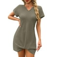 thumbnail image 1 of Drses‌‌ ‌‌‌‌‌‌‌‌‌‌‌‌‌‌‌‌Women's Waffle Knit Twist Cover Up Dress - Short Sleeve V Neck Swimsuit Beach Mini Dress, 1 of 7