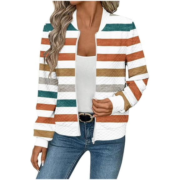 Drses Women's Winter Fashion Casual Gradient Printed Pocket Zipper Long Sleeve Without Hat Casual Jacket