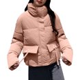 thumbnail image 1 of Drses Women's Winter Long Sleeve Zip Puffer Jacket Stand Collar Baggy Short Coats with Pockets, 1 of 3