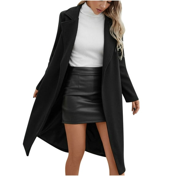 Drses Women's Wool Blend Long Trench Coat Elegant Notched Lapel Coat Jacket Casual Fall Winter Overcoat with Belt