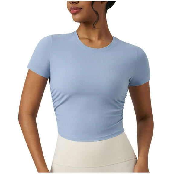 Drses Women's Y2K Crew Neck Tee - Stretchy Short Sleeve Crop Top for Workout & Going Out