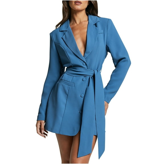 Drses Womens Blazer Dress Long Sleeve Work Office Dress V Neck Suit Dress with Pocket