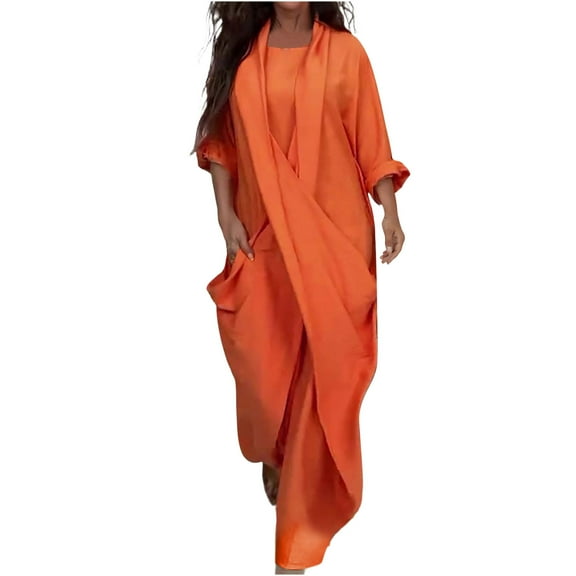 Drses Womens Boho Summer Dresses Casual Solid Long Sleeve Round Neck Long Dress Athletic Dress For Women