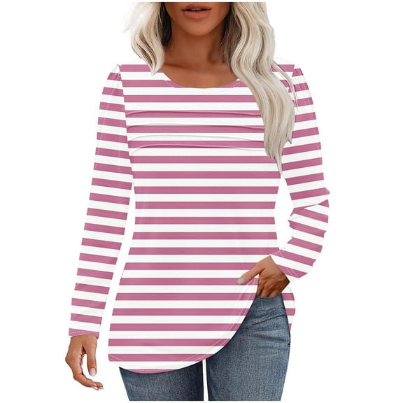 Drses Womens Casual Crewneck Sweatshirt Long Sleeve Solid Color Shirt Soft Lightweight Loose Top
