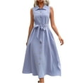 thumbnail image 1 of Drses Womens Casual Midi Dresses Solid V Neck Sleeveless Button Shirt Belted Dress with Pockets Women Summer Casual Sleeveless Dress, 1 of 7