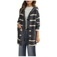 thumbnail image 1 of Drses Womens Color Block Striped Button Up Hooded Chunky Knit Midi Cardigan Long Sleeve Open Front Sweater Coat with Pockets, 1 of 6