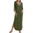 thumbnail image 1 of Drses Womens Dresses Causal 3/4 Sleeve V Neck Loose Fit Split Beach Long Maxi Dress with Pockets, 1 of 9