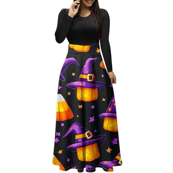 Drses Womens Dresses Fashion Printed Long Sleeve Round Neck Pullover Patchwork Dress Dresses For Women