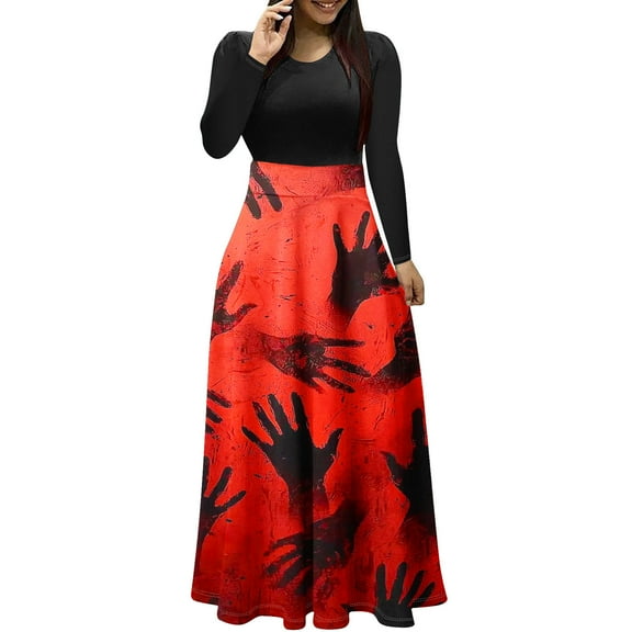 Drses Womens Dresses Fashion Printed Long Sleeve Round Neck Pullover Patchwork Dress Dresses For Women