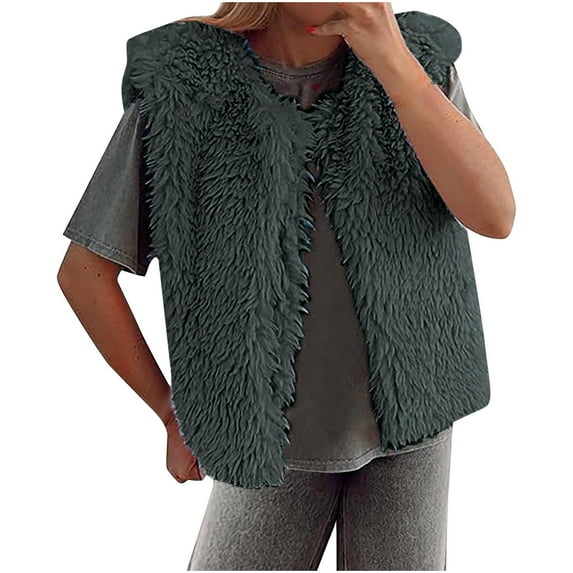 Drses Womens Faux Fur Vest Cropped Sleeveless Warm Winter Shaggy Open Front Outerwear Vest