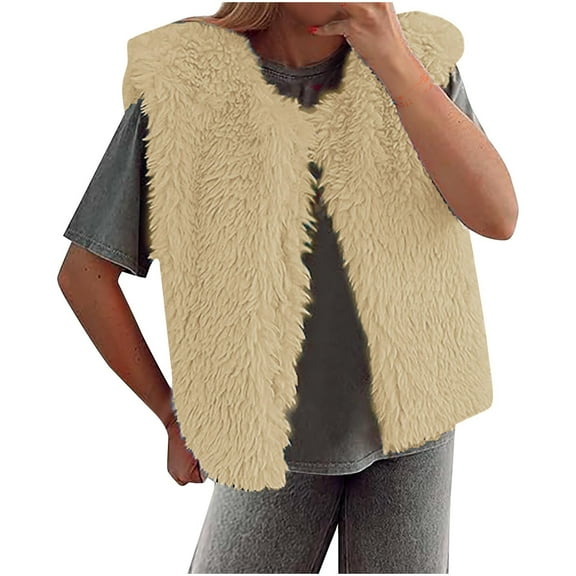 Drses Womens Faux Fur Vest Cropped Sleeveless Warm Winter Shaggy Open Front Outerwear Vest