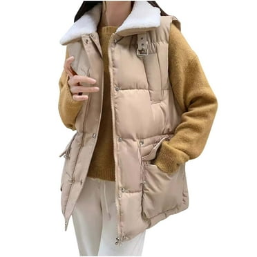 Drses Womens Faux Leather Puffer Vest Zip Up Sleeveless Winter Cropped Jacket