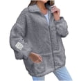 thumbnail image 1 of Drses Womens Fuzzy Fleece Jacket Trendy Winter Coat Long Sleeve Full Zip Up Coat Caual Plus Size Outerwear With Pockets, 1 of 6