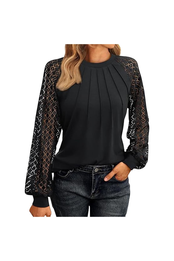 Womens Long Sleeve Shirts Lace Tops Business Casual Fall Fashion Outfits Clothes 2024 Knitted Y2k Blouses